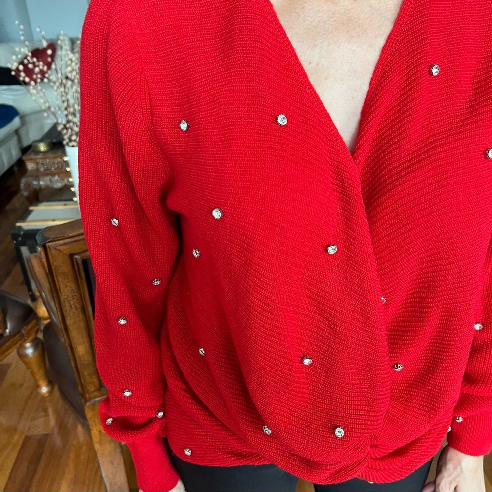 BNWT INC Red Sweater with Rhinestones- Size M - Picture 3 of 11